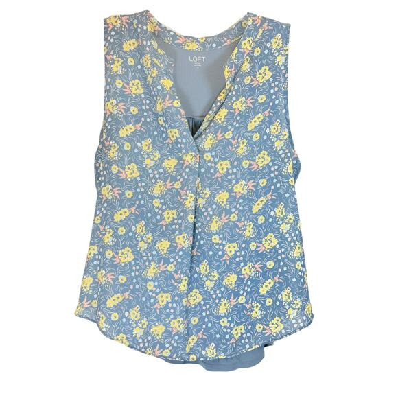 LOFT Blue Floral Sleeveless Blouse - Size Medium - Picture 1 of 3
